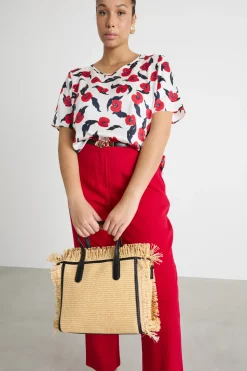 Borsa shopper a frange - Beige