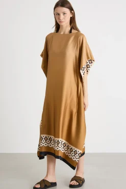 Caftano oversize in viscosa stampata - Cammello