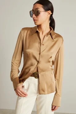 Camicia bimateriale - Beige