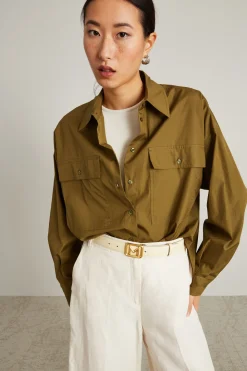 Camicia boxy in popeline - Verde Kaki