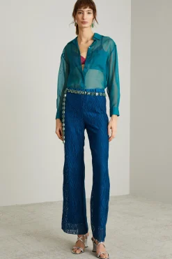 Camicia in chiffon - Verde Blu