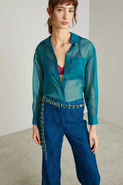 Camicia in chiffon - Verde Blu