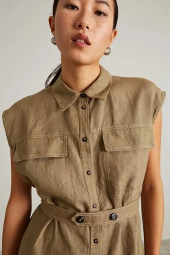 Camicia in lino con cintura - Verde Kaki