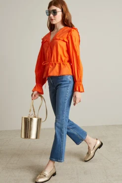 Camicia in mussola con rouches - Arancione