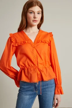 Camicia in mussola con rouches - Arancione