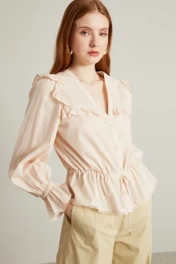 Camicia in mussola con rouches - Rosa Chiaro