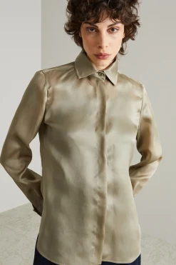 Camicia in organza di seta - Platino