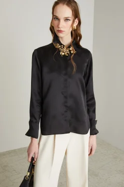 Camicia in organza di seta - Nero