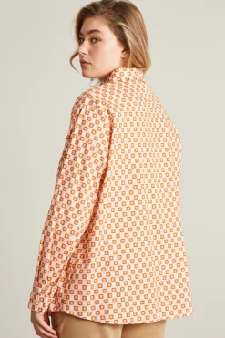 Camicia in popeline a fantasia - Bianco Arancio