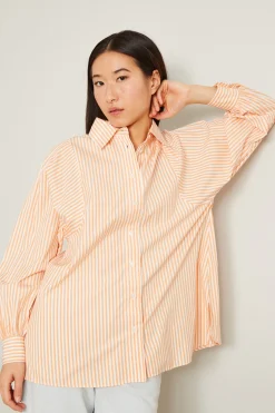 Camicia in popeline di cotone - Bianco Arancione