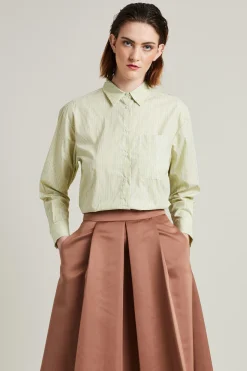 Camicia in popeline tinto filo - Verde Righe