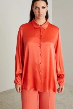 Camicia in raso di misto seta - Corallo