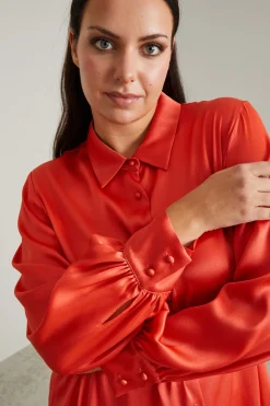 Camicia in raso di misto seta - Corallo