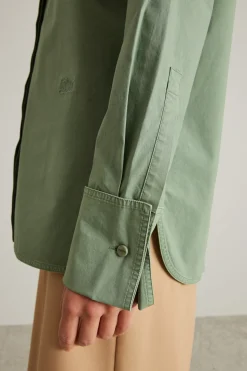 Camicia in tela con ricamo - Verde Salvia