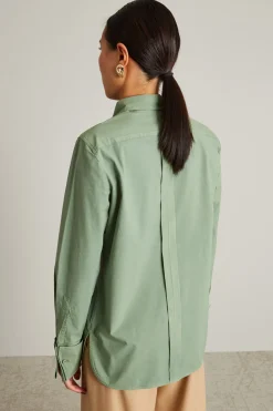 Camicia in tela con ricamo - Verde Salvia