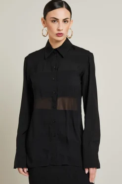 Camicia in tela e chiffon - Nero