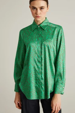 Camicia in twill a fantasia - Verde Marrone