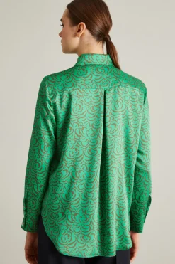 Camicia in twill a fantasia - Verde Marrone