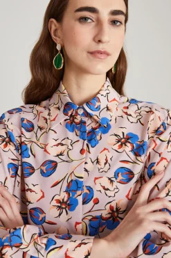 Camicia in twill a fantasia - Rosa Blu