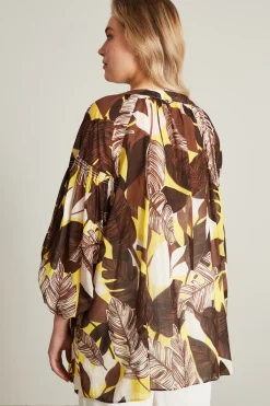 Camicia in voile di cotone - Marrone Giallo