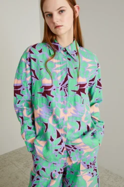 Camicia oversize in lino - Verde Viola Rosa