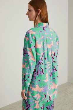 Camicia oversize in lino - Verde Viola Rosa
