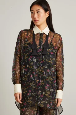 Camicia oversize in organza stampata - Nero