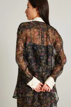 Camicia oversize in organza stampata - Nero