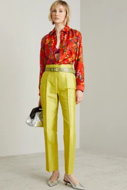 Camicia pajama in seta stampata - Rosso