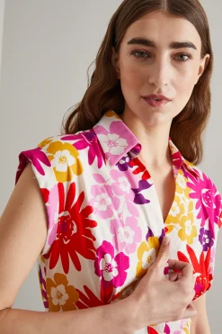 Camicia smanicata in popeline - Bianco Rosa Arancio Rosso