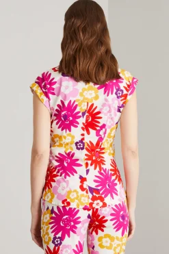 Camicia smanicata in popeline - Bianco Rosa Arancio Rosso