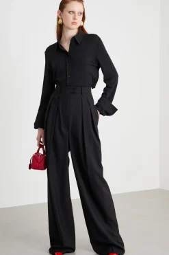 Camicia aderente in jersey crepe - Nero