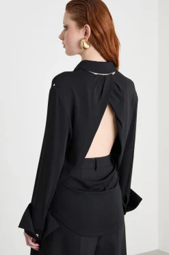 Camicia aderente in jersey crepe - Nero