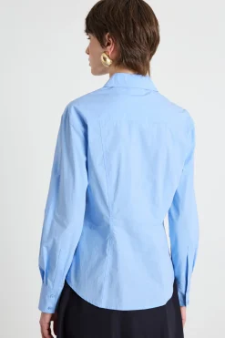 Camicia aderente in popeline - Azzurro