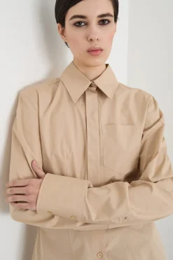 Camicia aderente in popeline - Cammello