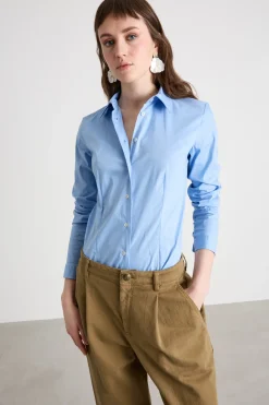 Camicia aderente in popeline stretch - Azzurro