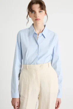 Camicia aderente in popeline stretch - Azzurro