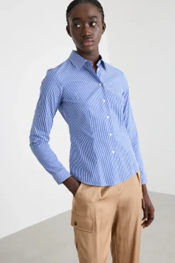 Camicia aderente in popeline stretch - Blu Bianco
