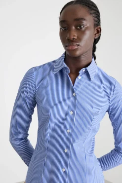Camicia aderente in popeline stretch - Blu Bianco