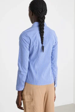 Camicia aderente in popeline stretch - Blu Bianco