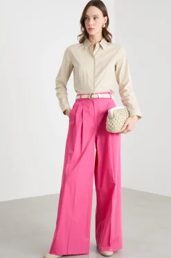 Camicia aderente in popeline stretch - Giallo Bianco