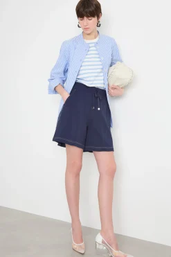 Camicia alla coreana in Oxford - Azzurro Bianco