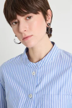 Camicia alla coreana in Oxford - Azzurro Bianco
