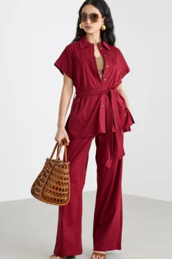 Camicia ampia con cintura - Rosso