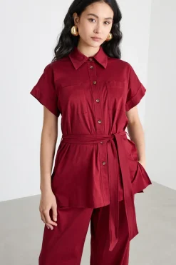 Camicia ampia con cintura - Rosso