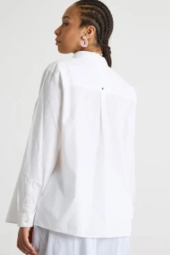 Camicia ampia con ricamo di cotone - Bianco