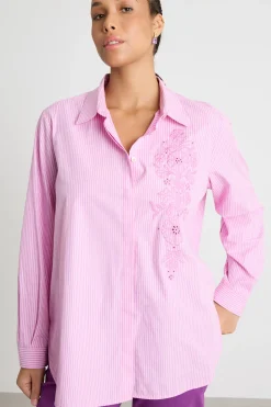 Camicia ampia con ricamo di cotone - Rosa