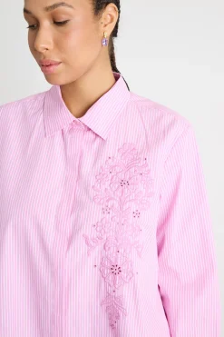 Camicia ampia con ricamo di cotone - Rosa