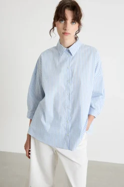 Camicia ampia con stampa - Azzurro