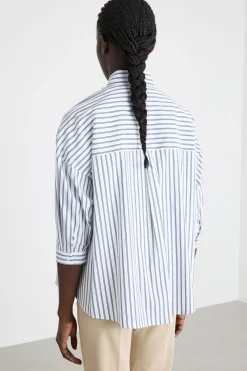 Camicia ampia con stampa - Bianco Azzurro